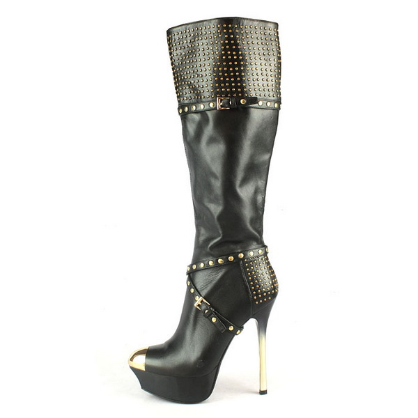 Gianmarco Lorenzi Tall Boots Studded Sheepskin Black