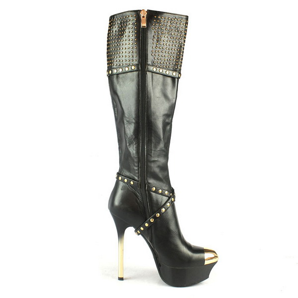 Gianmarco Lorenzi Tall Boots Studded Sheepskin Black