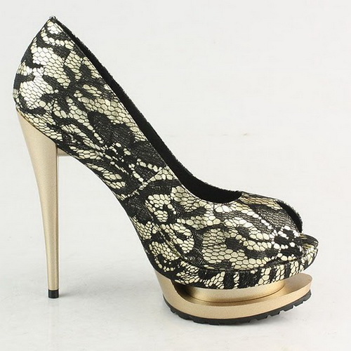 Gianmarco Lorenzi Black Lace Peep Pumps