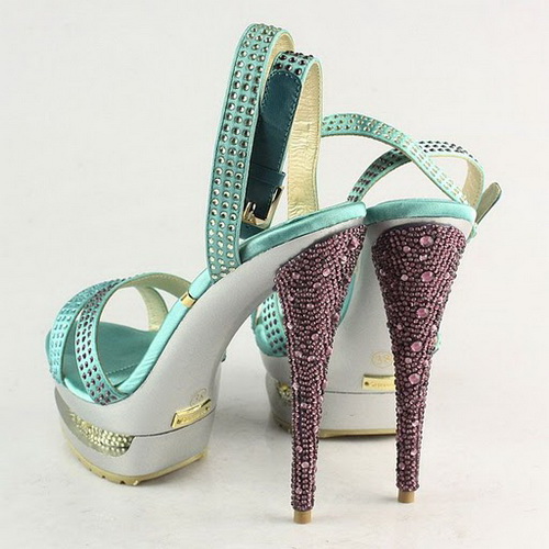 Gianmarco Lorenzi Green Satin-Multicolor Crystal Sandals