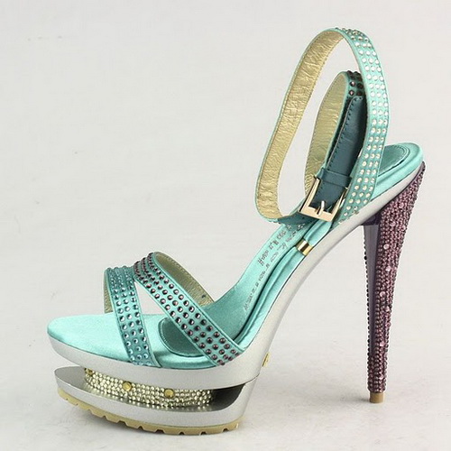 Gianmarco Lorenzi Green Satin-Multicolor Crystal Sandals