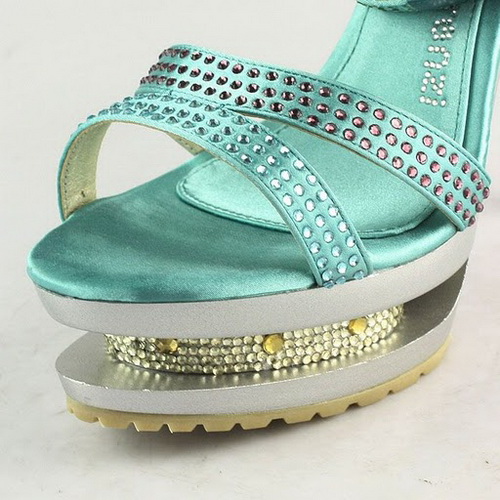 Gianmarco Lorenzi Green Satin-Multicolor Crystal Sandals