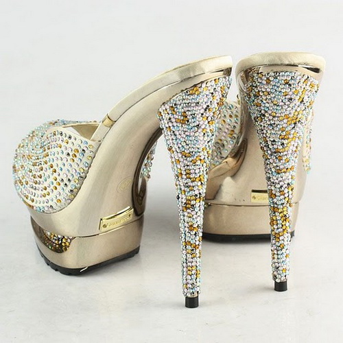 Gianmarco Lorenzi Multicolor Rhinestone Embellished Apricot Satin Open Toe sandals