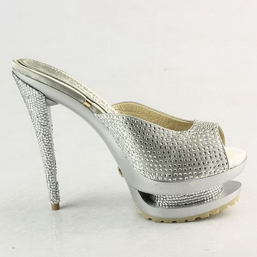 Gianmarco Lorenzi Silver Rhinestone Embellished Open Toe sandals