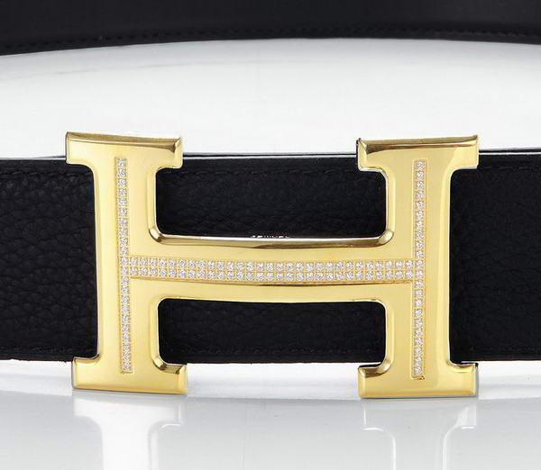 Hermes Belts Original Leather Diamond Golden Black