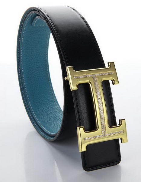 Hermes Belts Original Leather Diamond Golden Blue