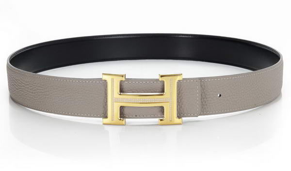 Hermes Belts Original Leather Diamond Golden Grey
