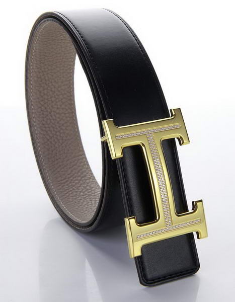 Hermes Belts Original Leather Diamond Golden Grey