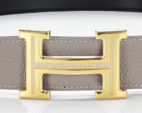 Hermes Belts Original Leather Diamond Golden Grey