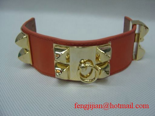 2009 Hermes Orange Leather Gold Bangle 1171