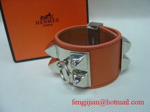 2009 Hermes Orange Leather Silver Bangle 1171