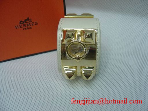 2009 Hermes White Leather Gold Bangle 1171