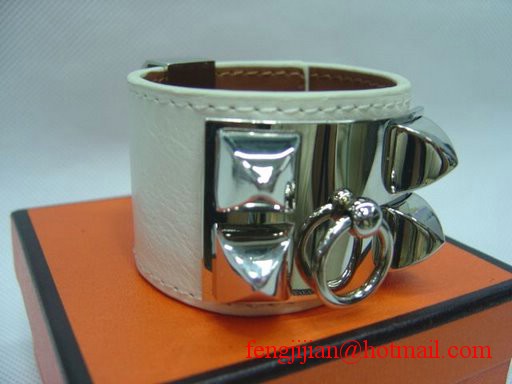 2009 Hermes White Leather Silver Bangle 1171