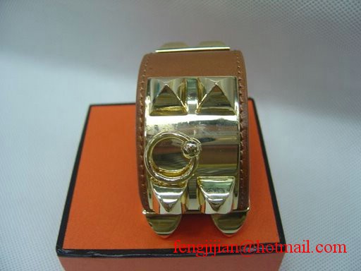 2010 Hermes Brown Leather Gold Bangle 1171