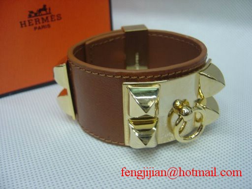 2010 Hermes Brown Leather Gold Bangle 1171