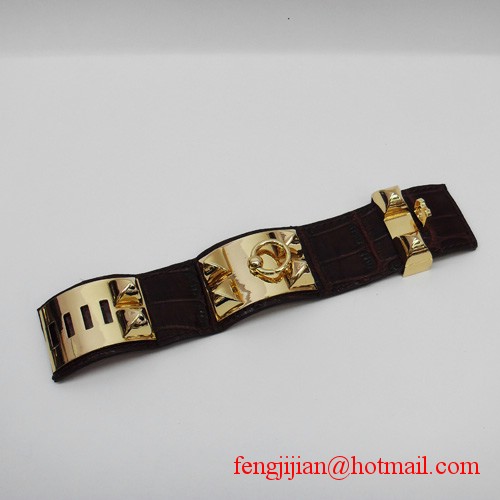 2010 Hermes D-Brown Snakeskin Gold Bangle 1171