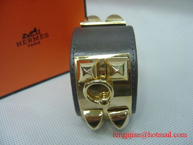 2010 Hermes Gray Leather Gold Bangle 1171