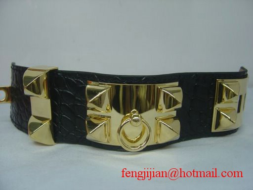 2010 Hermes Medor Bracelet Black Leather Gold Bangle 1171