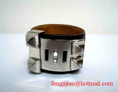 Beautiful HERMES COLLIER DE CHIEN BRACELET BLACK WITH SILVER