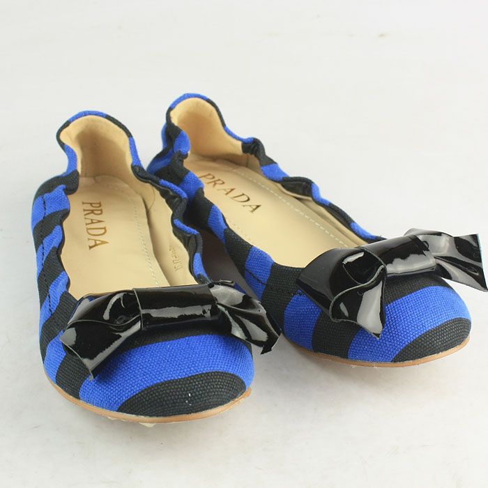 Prada Womens Canvas Flat Ballet Shoes Blue