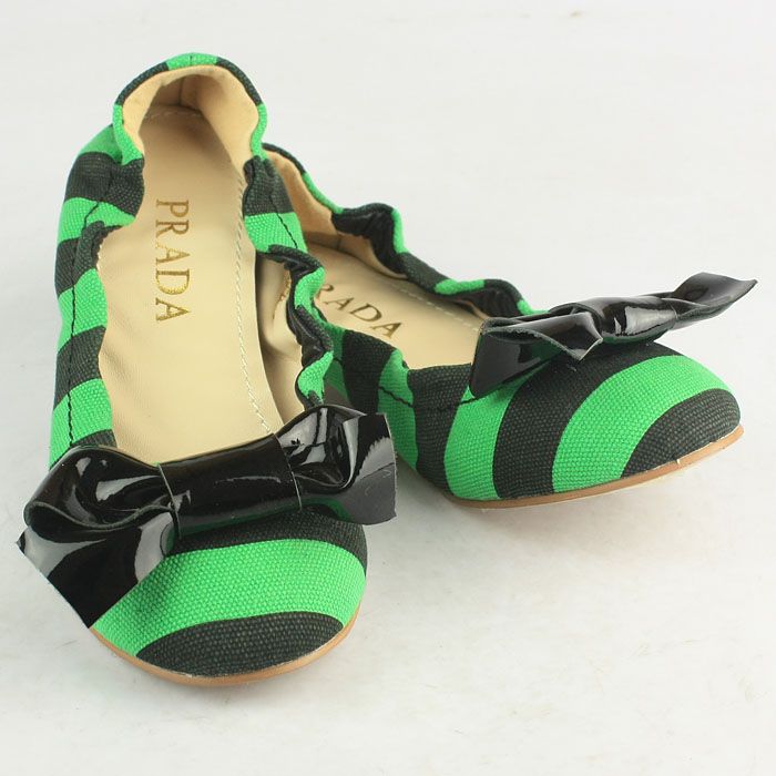 Prada Womens Canvas Flat Ballet Shoes Green