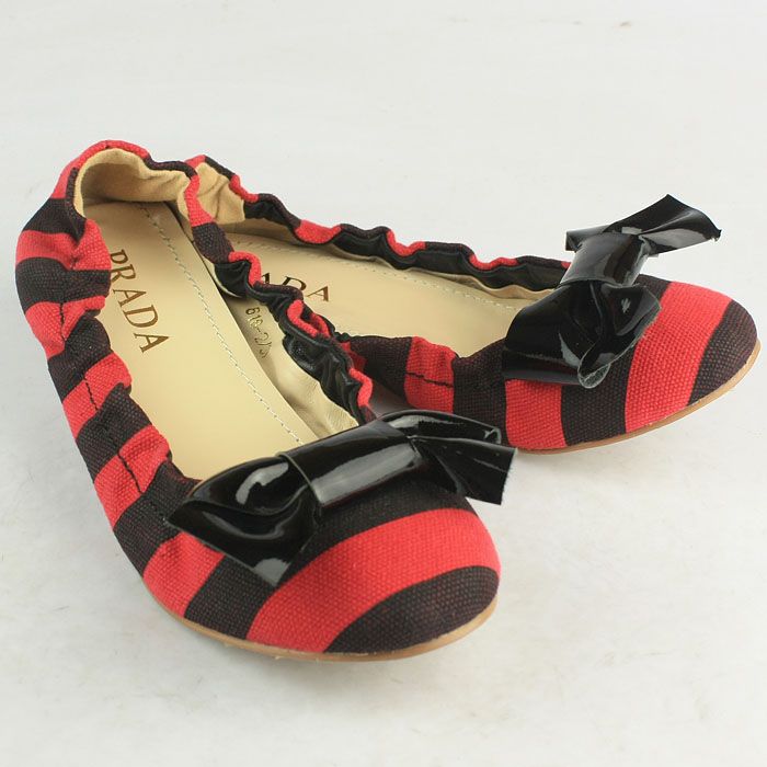 Prada Womens Canvas Flat Ballet Shoes Red