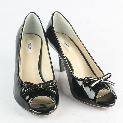 Prada Bow Detail Peep Toe Pumps Black