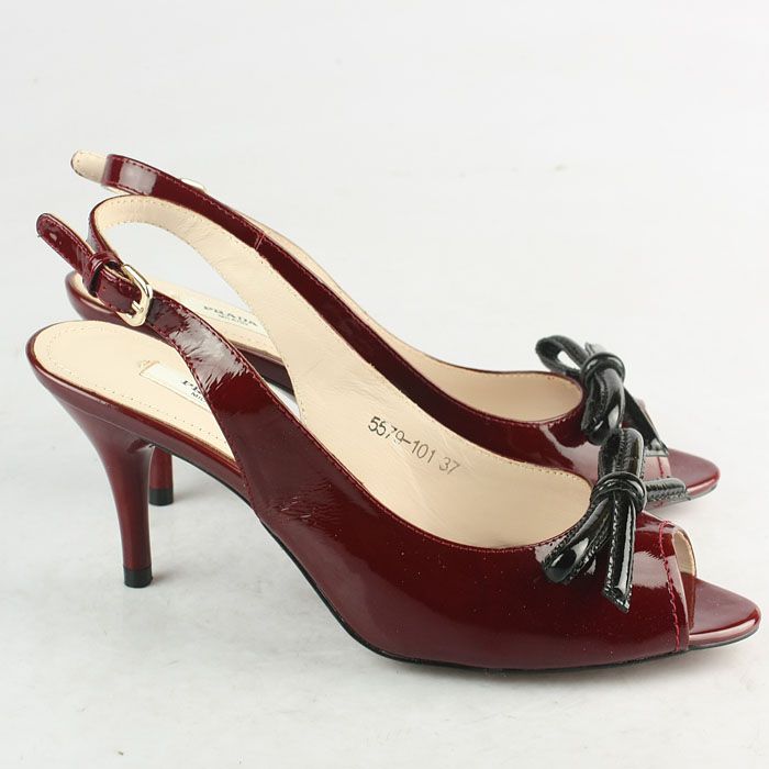 Prada Patent Contrast Bow Slingback Pumps Wine