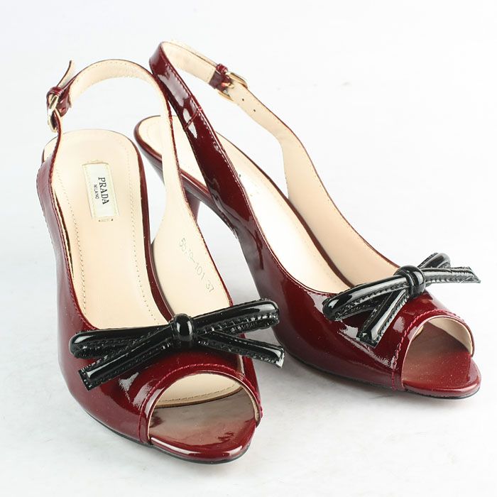 Prada Patent Contrast Bow Slingback Pumps Wine