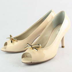 Prada Gold Bow Detail Peep Toe Pumps Pink