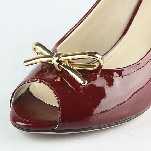 Prada Gold Bow Detail Peep Toe Pumps Red