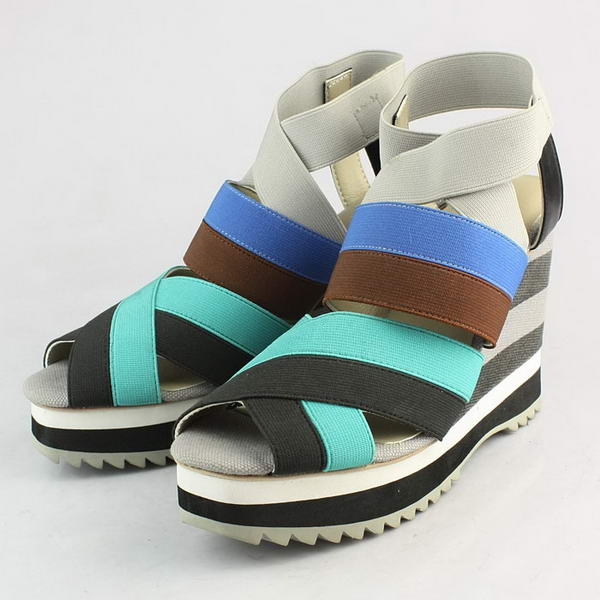 Prada Spandex Fabric Wedge Sandals PD065 Blue Green