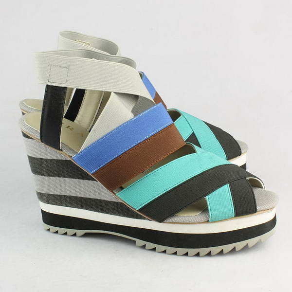 Prada Spandex Fabric Wedge Sandals PD065 Blue Green