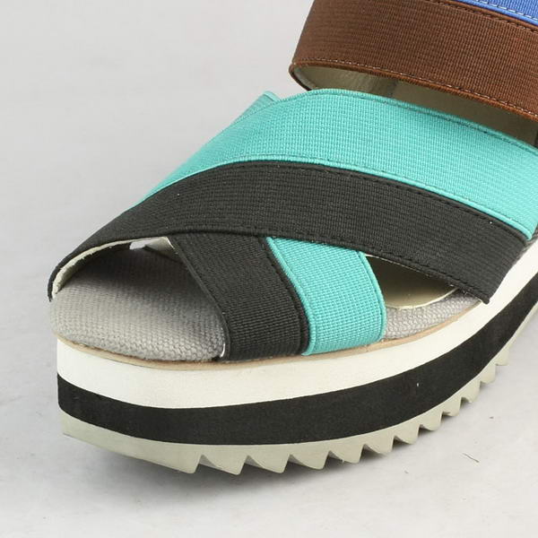 Prada Spandex Fabric Wedge Sandals PD065 Blue Green