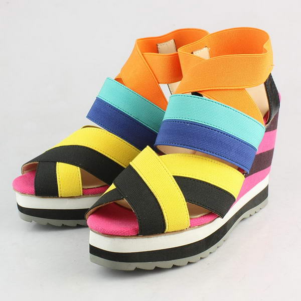 Prada Spandex Fabric Wedge Sandals PD065 Orange Yellow