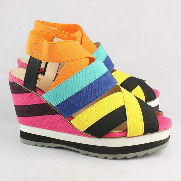 Prada Spandex Fabric Wedge Sandals PD065 Orange Yellow