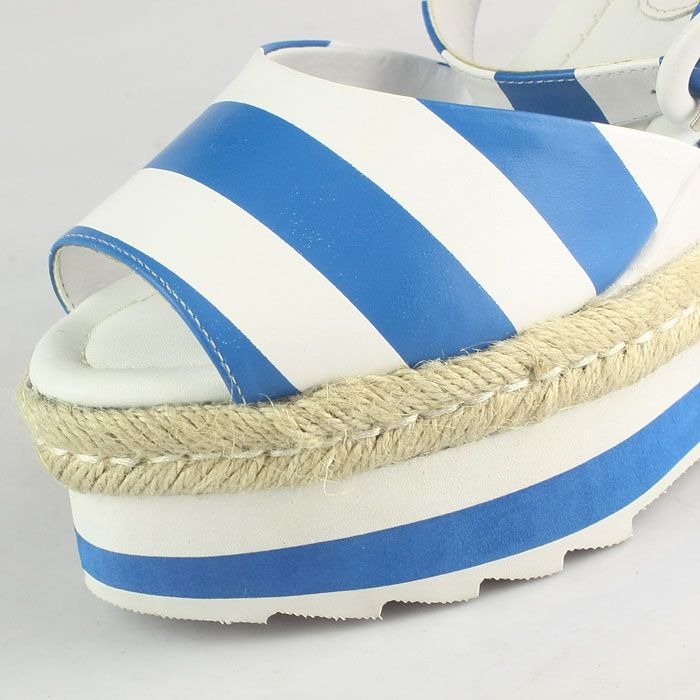 Prada Stripe Elastic Straps Wedge Sandals Blue