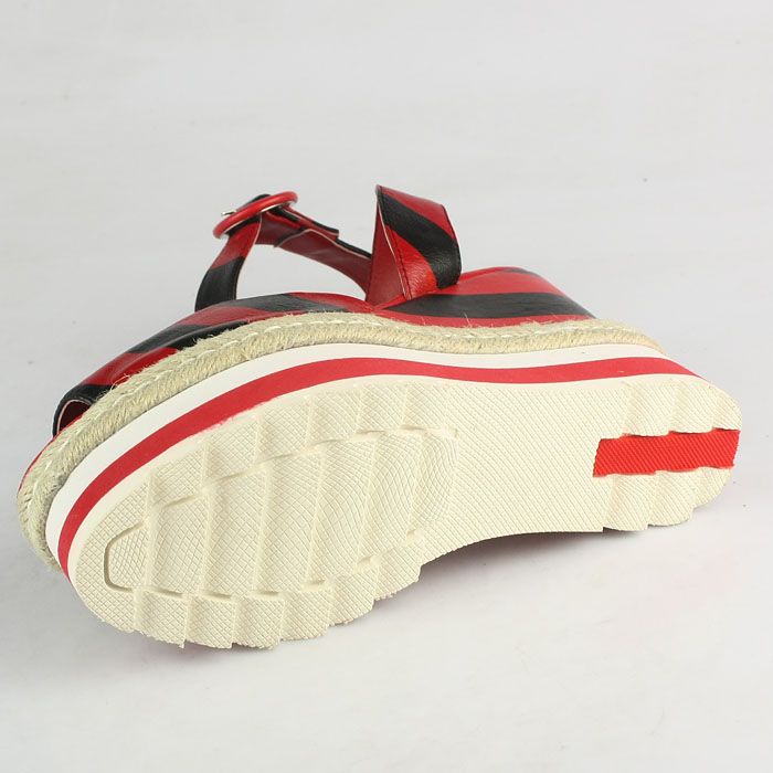 Prada Stripe Elastic Straps Wedge Sandals Red