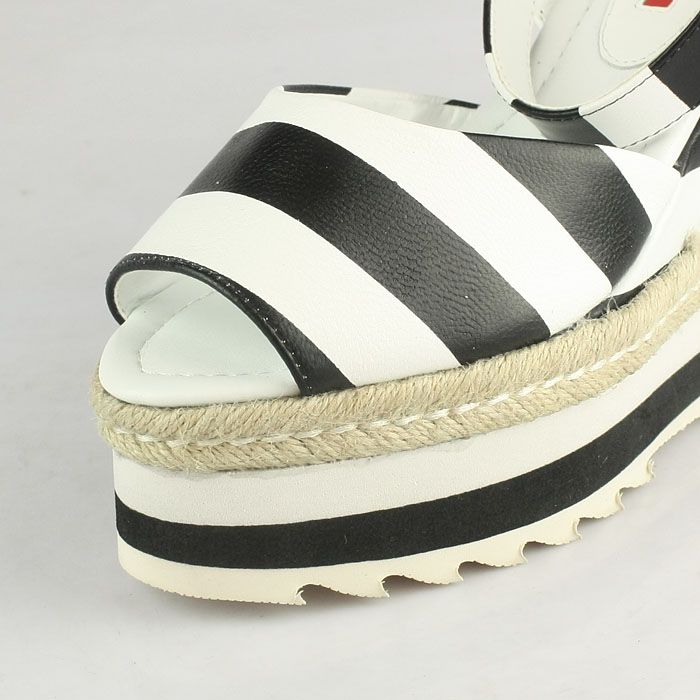 Prada Stripe Elastic Straps Wedge Sandals White