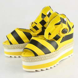 Prada Stripe Elastic Straps Wedge Sandals Yellow