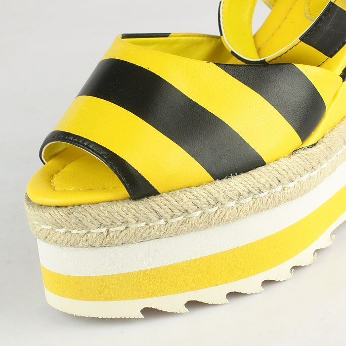 Prada Stripe Elastic Straps Wedge Sandals Yellow