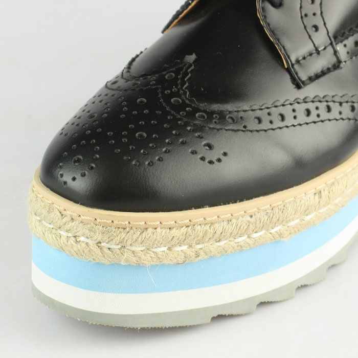 Prada Lambskin Platform Tooled Lace-up Loafers Black