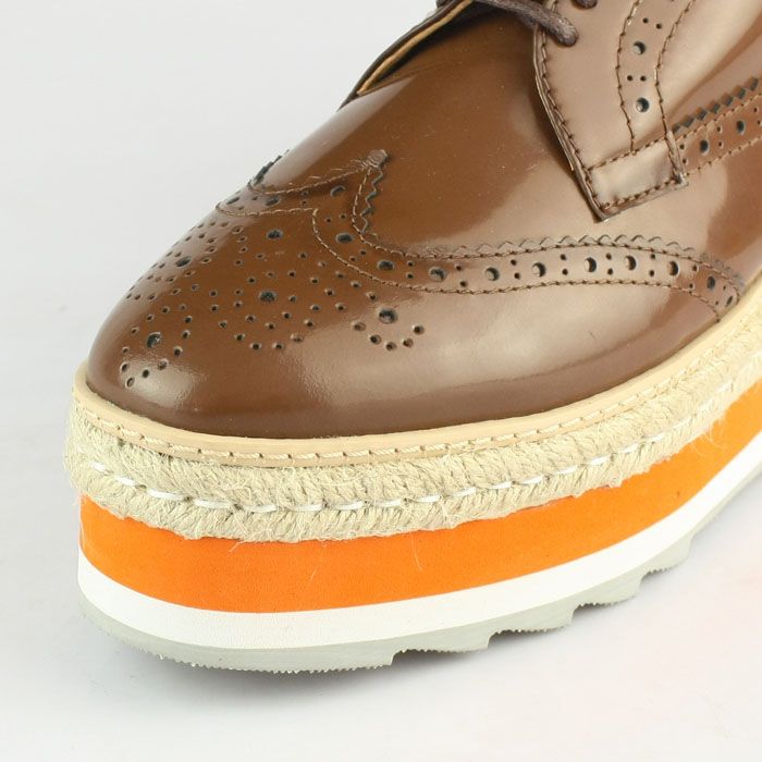Prada Platform Tooled Lace-up Loafers Brown