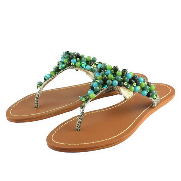 Prada Bead Flower Thong Sandals Green