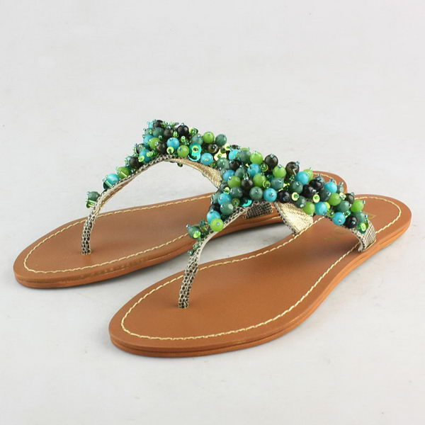 Prada Bead Flower Thong Sandals Green