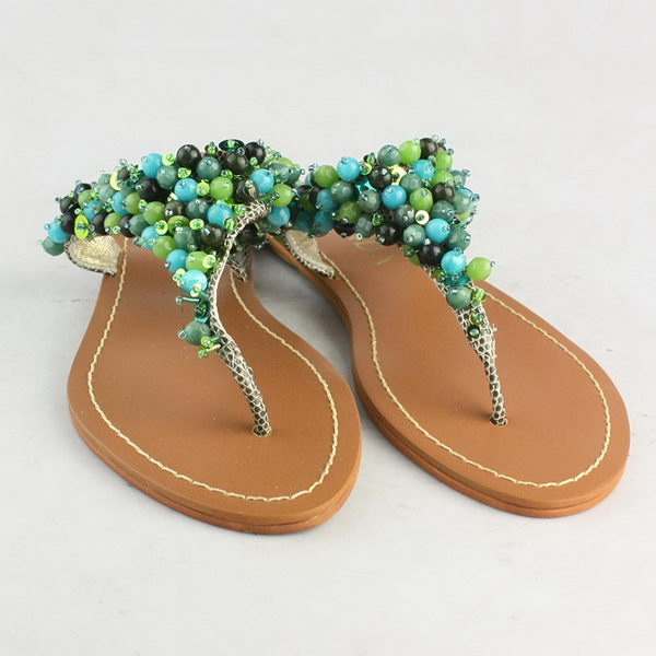 Prada Bead Flower Thong Sandals Green