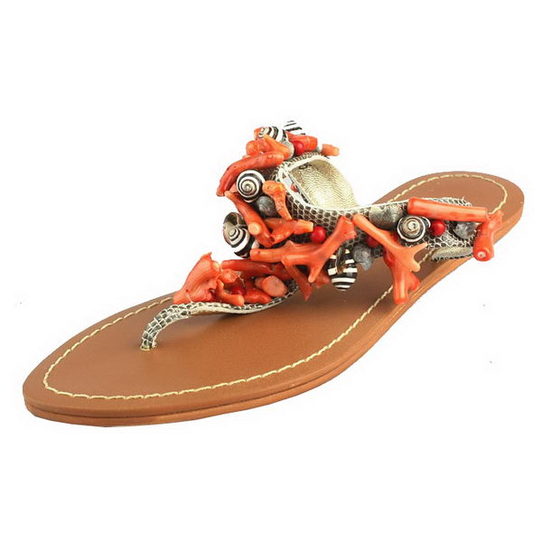 Prada Bead Flower Thong Sandals Orange