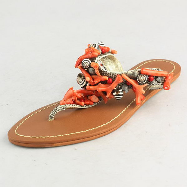 Prada Bead Flower Thong Sandals Orange