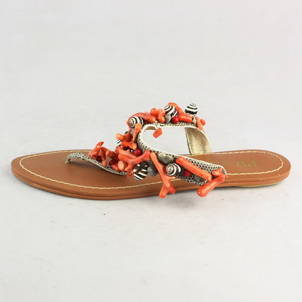 Prada Bead Flower Thong Sandals Orange