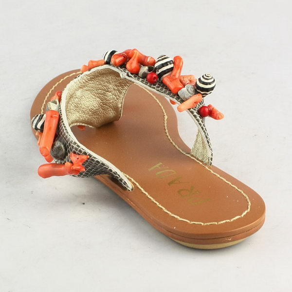 Prada Bead Flower Thong Sandals Orange